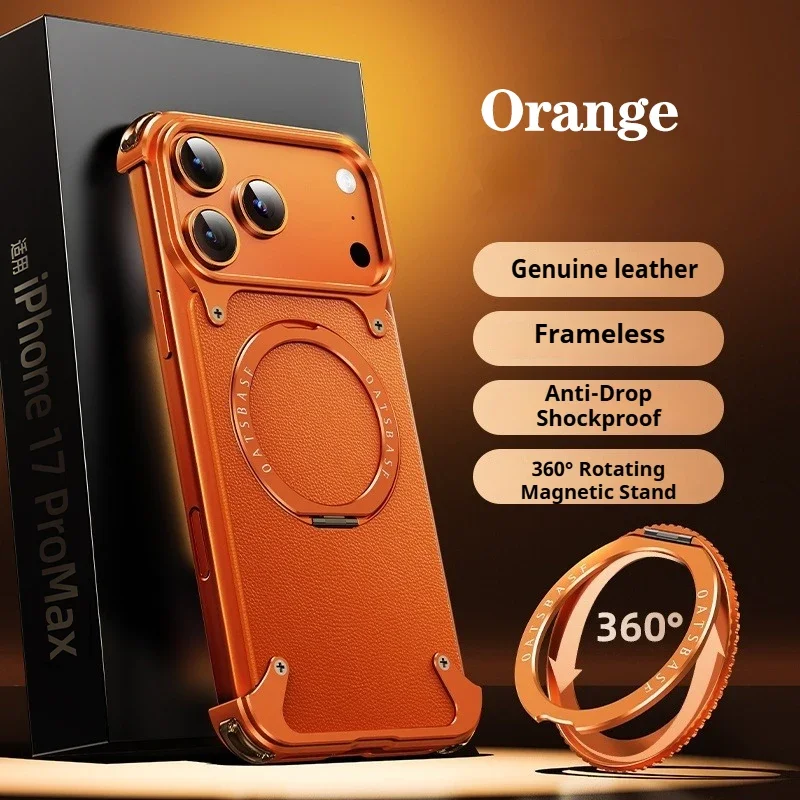 

Деловой кожаный чехол для телефона Magsafe для оригинального IPhone 17 Pro Max Air с 360° ° Поворотная подставка, безрамная противоударная защитная крышка