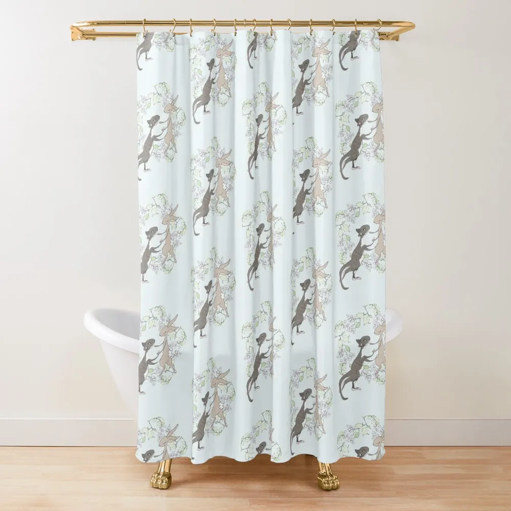 

Cat and bunny dancing Shower Curtain Waterproof Bath And Anti-Mold Cover Curtain