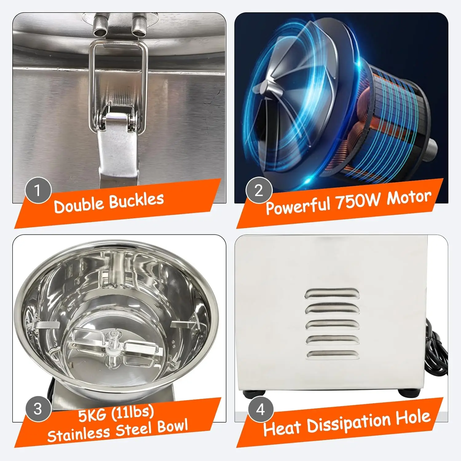 انفصال حوض نوع عجّان 5 كجم/11LB الفولاذ المقاوم للصدأ الكهربائية آلة عجان الدقيق خلاط طعام 110 فولت 750 واط