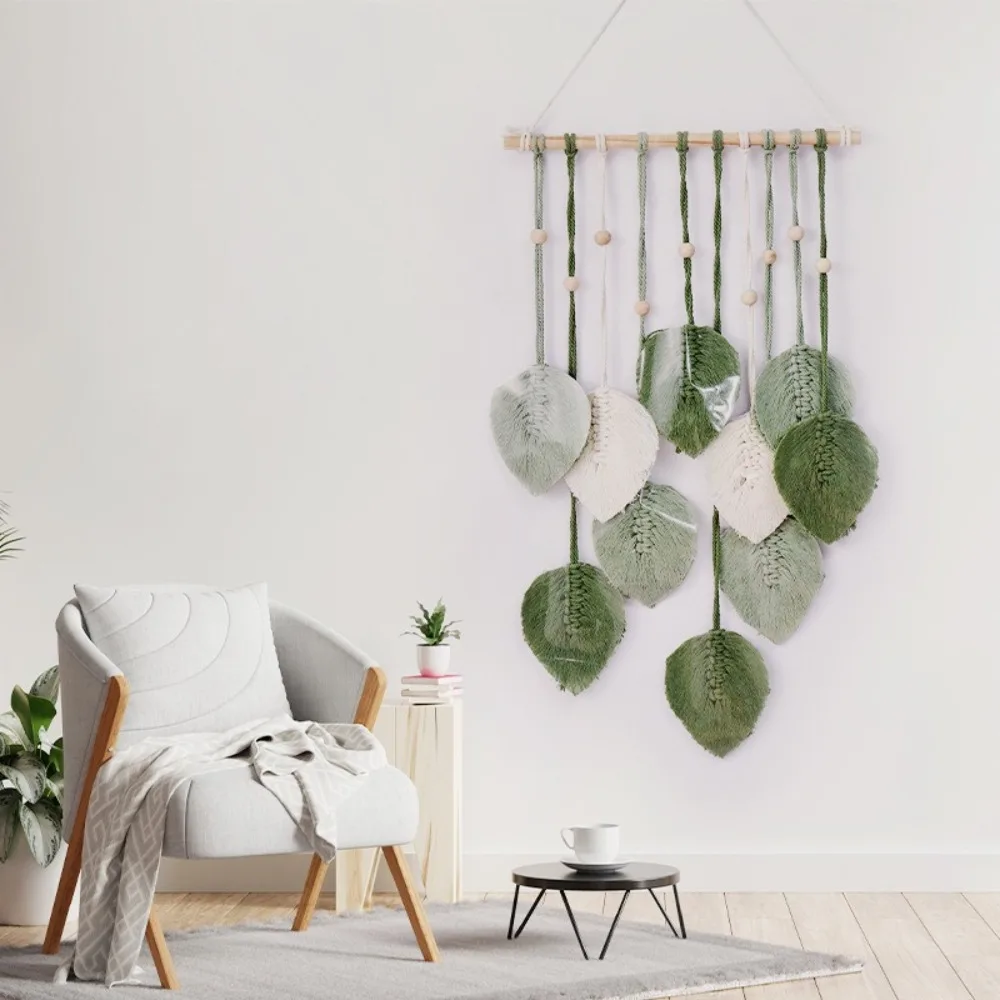 Handmade Woven Leaf Macrame Cotton Rope Bohemian Macrame Hanging Ornament Home Room Wedding Decor Wall Tapestry