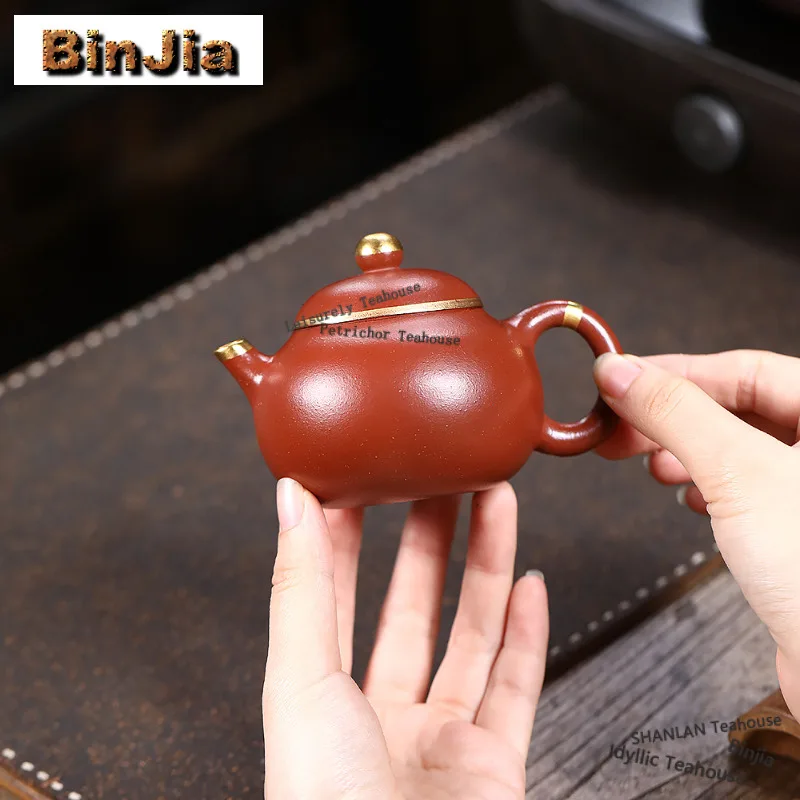 160ml Vintage Yixing Purple Clay Teapots Handmade Gold Drawing Wen Dan Pot Raw Ore Dahongpao Mud Kettle With Filter Zisha Teaset