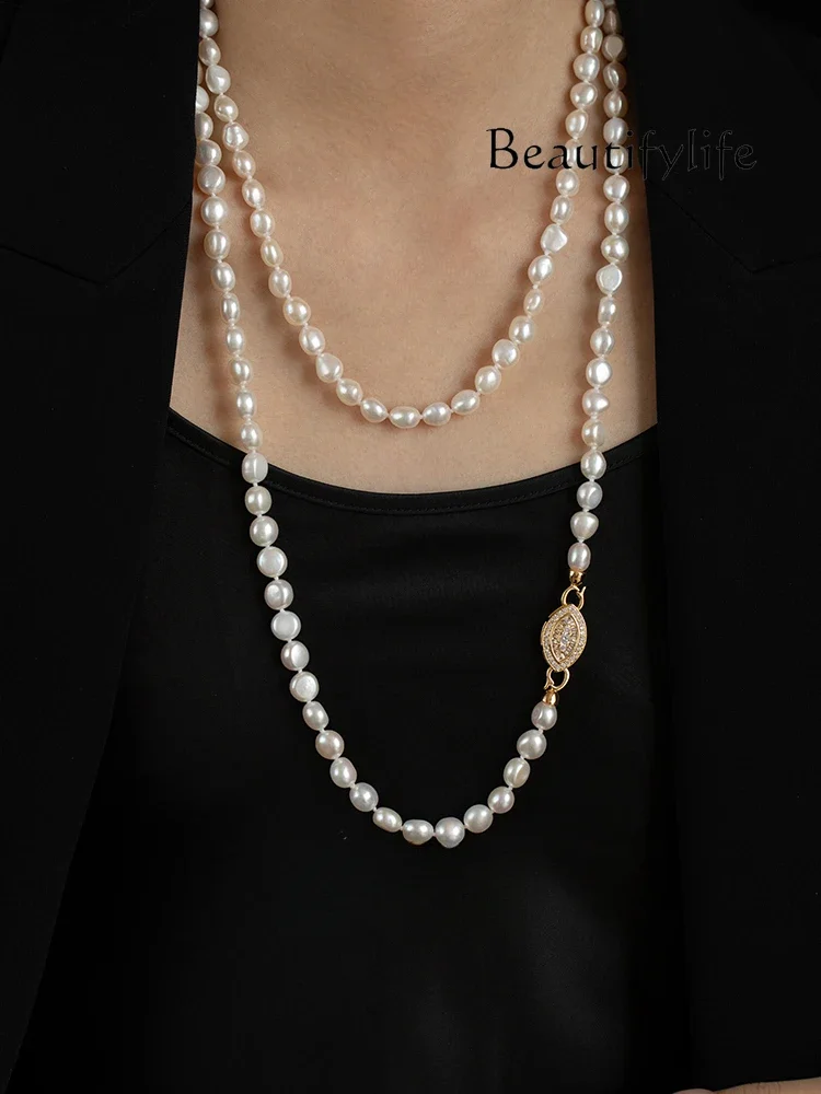 Long double-layered special-shaped natural pearl necklace women's autumn and winter high-end sweater chain