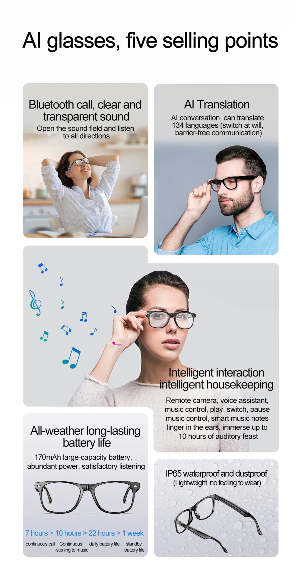 

AI Intelligent Translation Bluetooth Glasses 134 Online Language AI Automatic Dialogue Translation Bluetooth Translation Glasses
