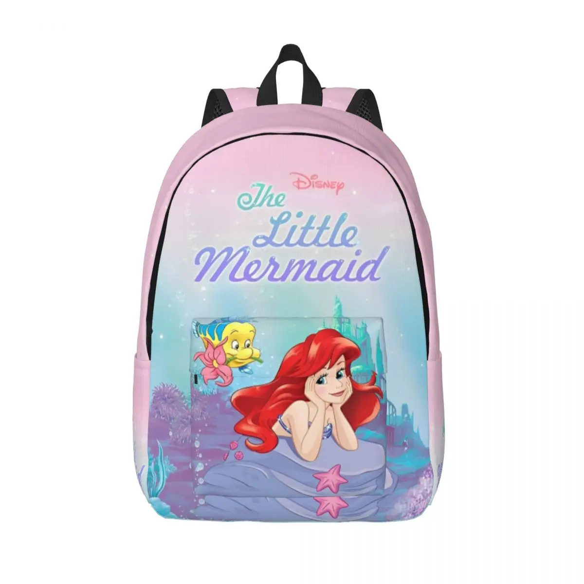 Mochila genial de dibujos animados de La Sirenita con bolsillo para estudiantes, senderismo, Ariel, Anime, princesa, mochila, bolsas de lona para ordenador portátil