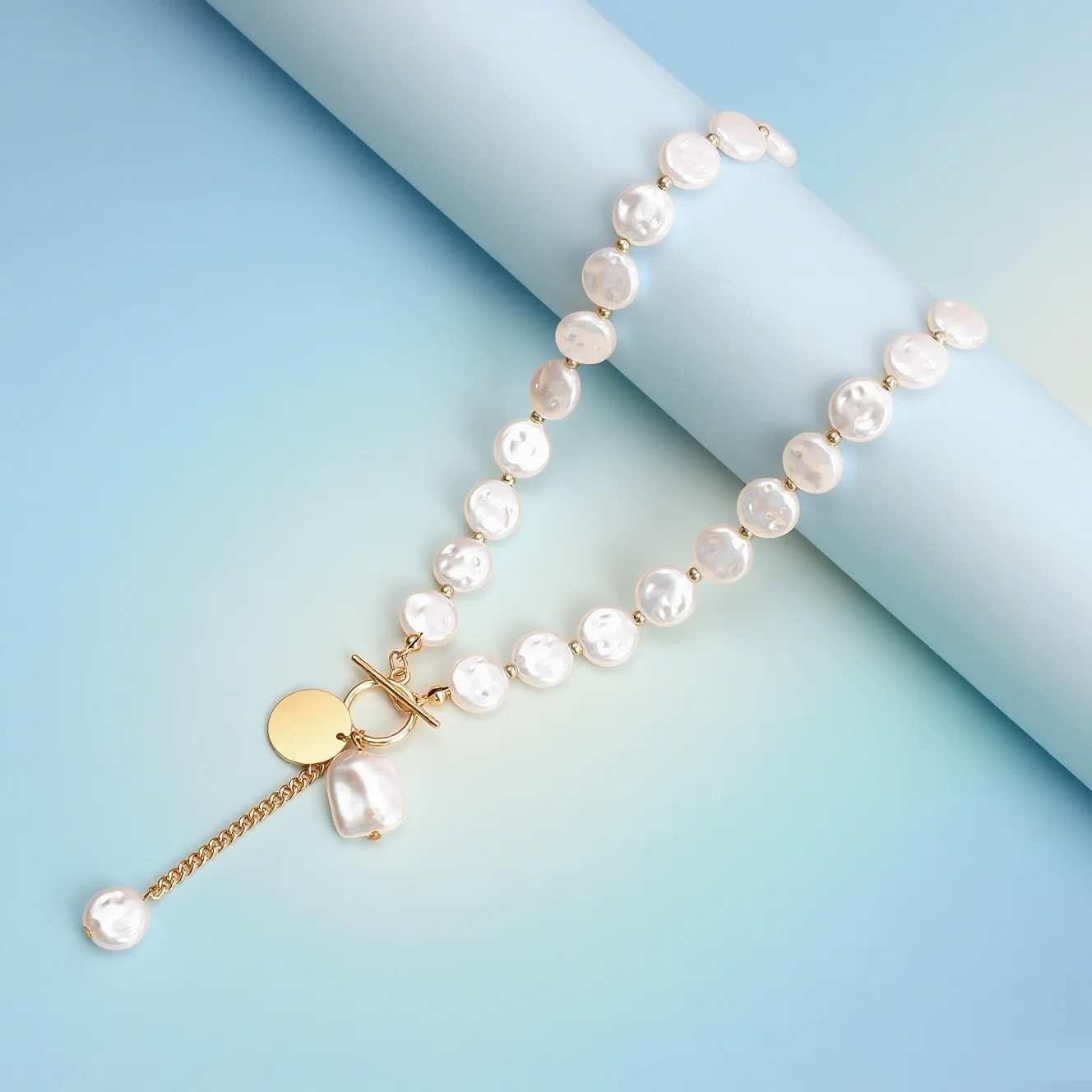 Simple Baroque style Flat Imitation-Pearl Chokers Necklaces For Women Girls Beaded Chains on Neck Elegant Trendy Fashion Jewelry