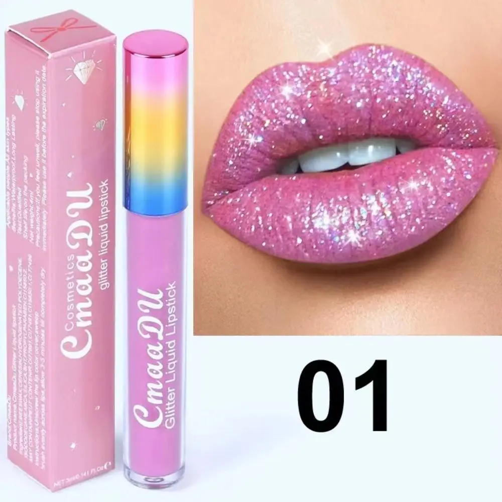 Lip Makeup Glitter Liquid Lipstick Diamond Glitter Pearl Color Shimmer Metal Matte Long Lasting Waterproof Shiny Lip Gloss Girl