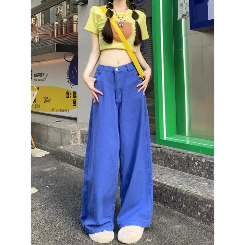 Baggy Jeans American Vintage Jeans Youth  Summer Baggy Wide-leg Straight Pants High-waisted Niche Design Dopamine Casual Pants