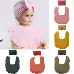 Bavaglini in tinta unita Set turbante berretto fiocco neonato morbido cotone neonato fascia elastica fascia foulard accessori per capelli per bambini