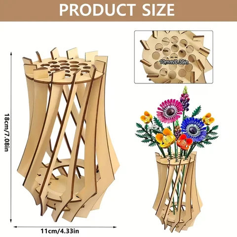 Houten boeketvaas voor boeket, houten puzzelbloemenvaas, kleine vazen voor tafeldecoratie, doe-het-zelf houten vaasset voor woondecoratie