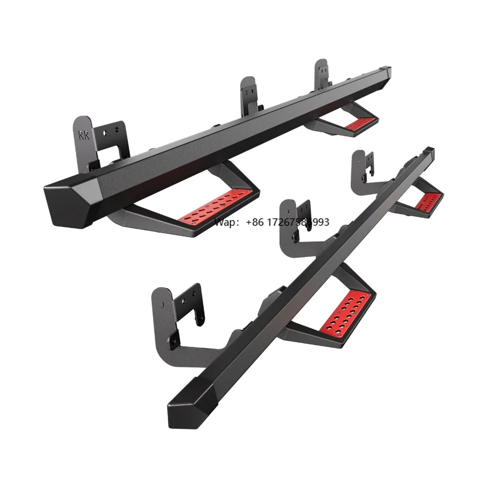 

Подножки MingQian Sports для Dodge Ram 1500 Crew Cab 2019-2025 – Алюминиевые боковые ступеньки с установкой без сверления (красные)