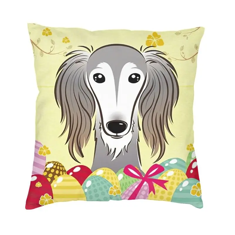 Luxury Saluki Easter Egg Hunt Throw Pillow Case Decoration Custom Square Cartoon Dog Cushion Cover 45x45cm Pillowcover for Sofa