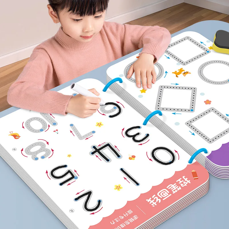 

136Page Children Montessori Drawing Toy Pen Control Training Color Shape Math Match Game Set Toddler Learning Educational Toy