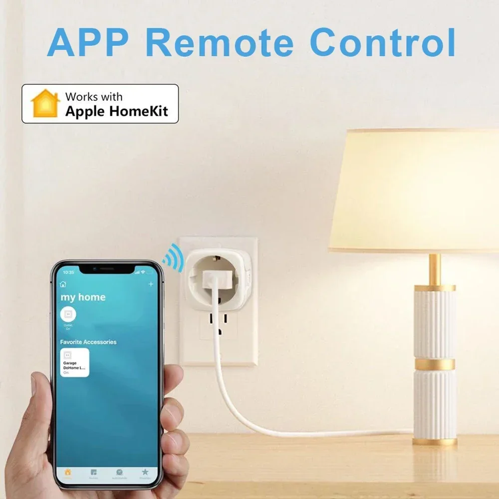 Smart EU Plug Matter WiFi Smart Socket 16A Home Appliance Outlet Adapter APP Control Works with HomeKit Siri Google Home Alexa