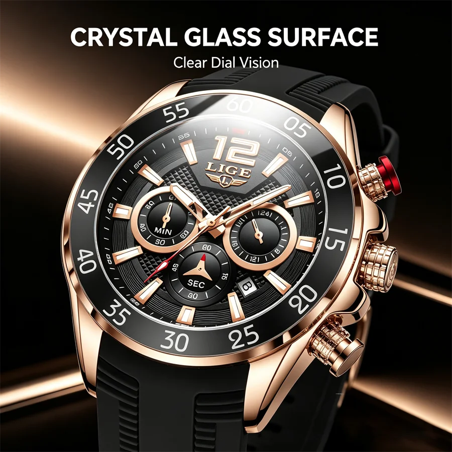 LIGE 2026 New Fashion Men Watches Luxury Men Quartz Watch Casual Silicone Band Men's Sports Watches Reloj Hombre+Box