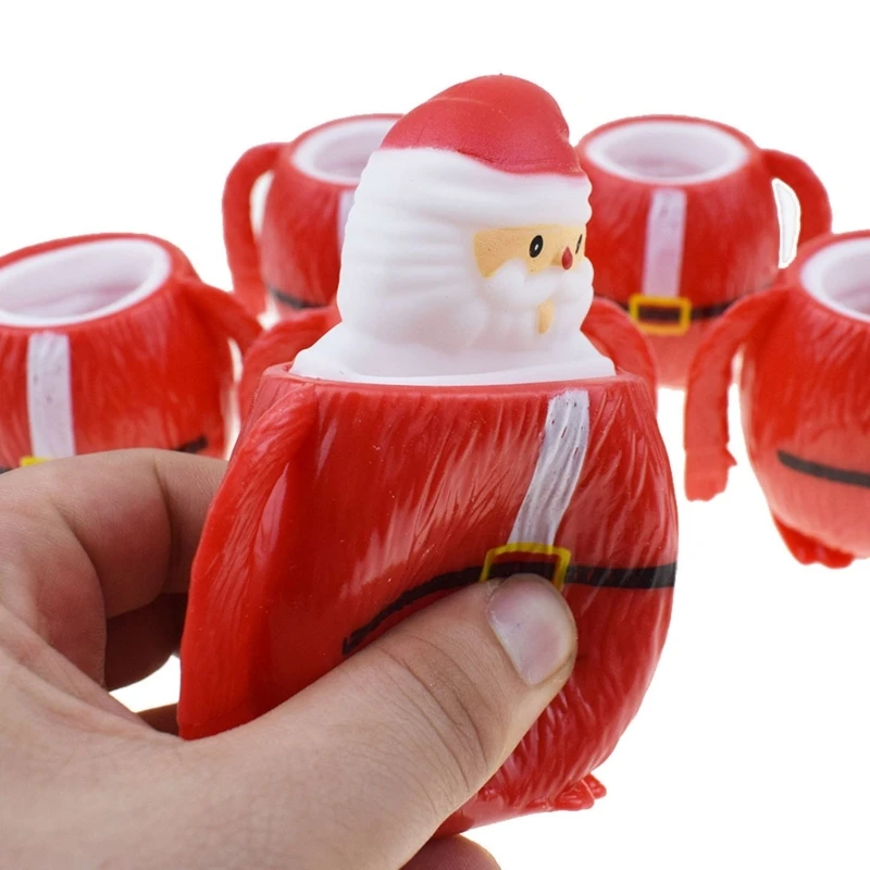 لعبة الضغط على كوب سانتا/رجل الثلج الناعمة المصنوعة من المطاط اللدن حراريًا لعبة الكبار لتخفيف الضغط لعبة حفلات الأطفال 3 قطع