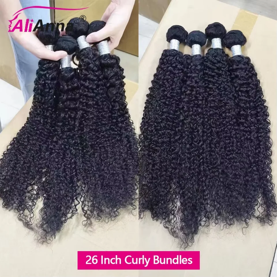 Trenzas de cabello rizado de 20 a 22 pulgadas, cabello humano 100% real, extensiones para mujer, rizos brasileños, ofertas de 1/3/4 paquetes, envío rápido, largo 12-32 pulgadas, cabello a granel, corrección de alisado, marca ALIANNA 2