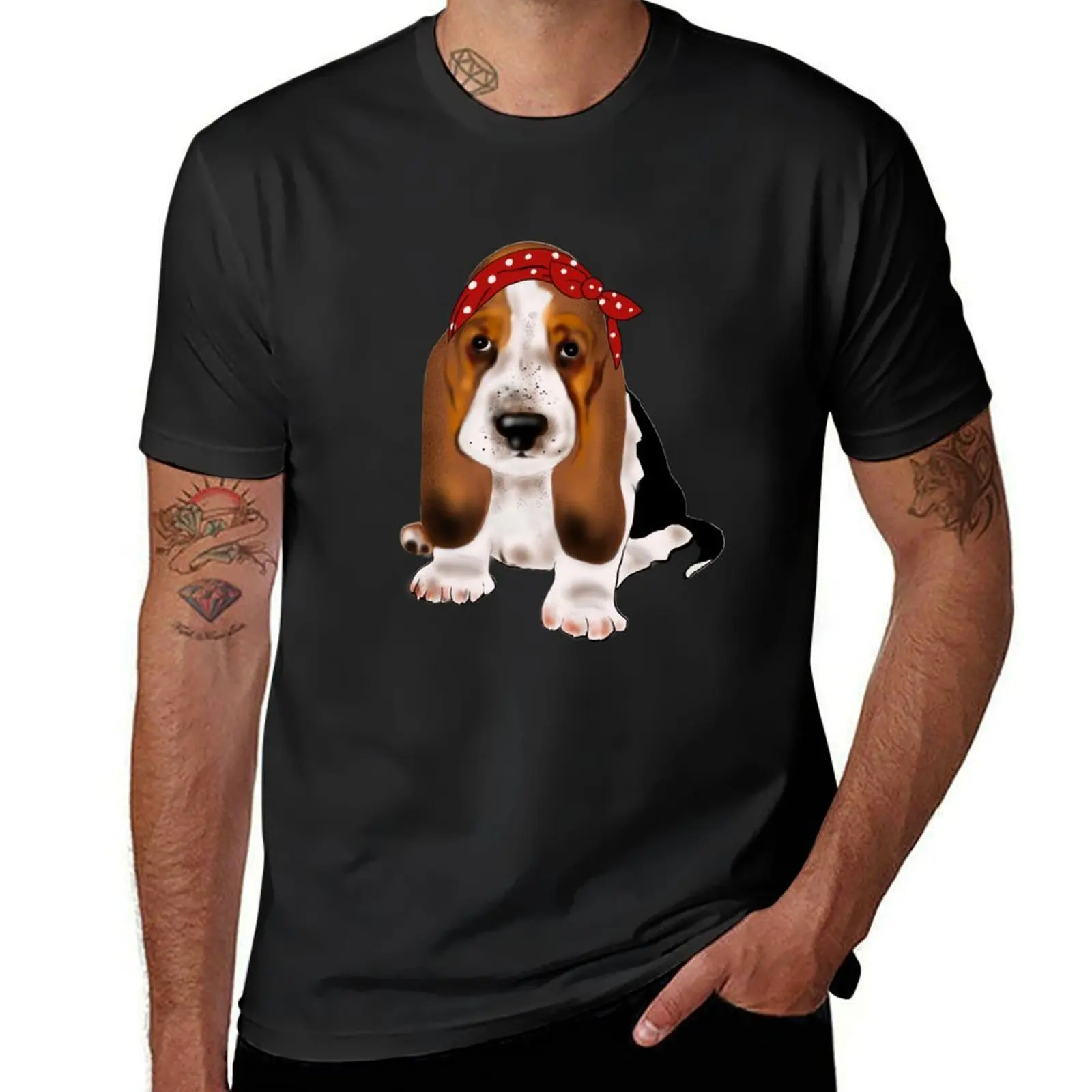 Retro style cute basset hound baby dog with bow headband.Dog lovers gift idea T-Shirt customizeds cute tops mens t shirt graphic