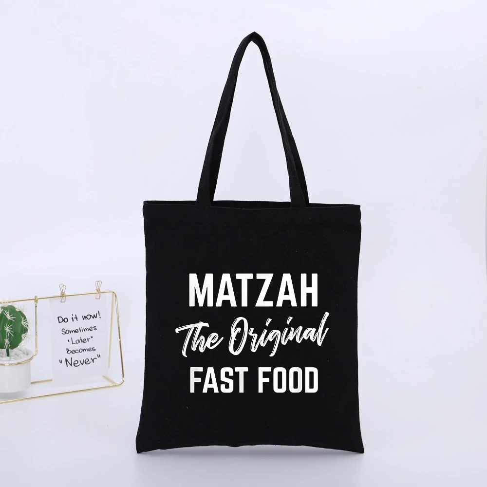Men's Typography Print Black Canvas Tote Bag, Casual Style for Daily Shopping and Weekend Outings