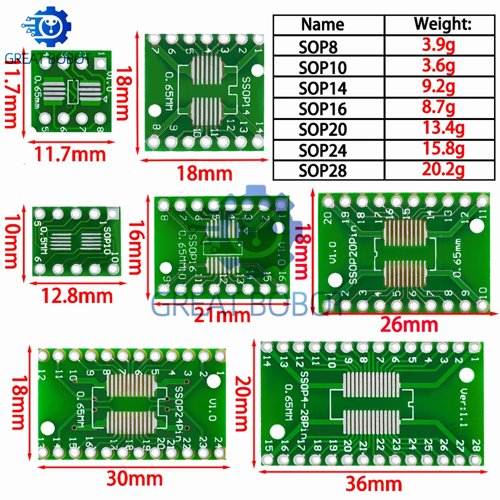 10PCS PCB Board Kit SMD Turn To DIP Adapter Converter Plate SOP MSOP SSOP TSSOP SOT23 8 10 14 16 20 28 SMT To DIP