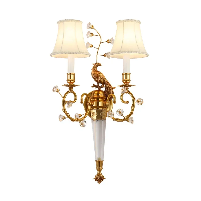 

Jewellerytop gold lamp bedroom peacock chinese style brass wall lamp double arm with shade classic plaster wall light