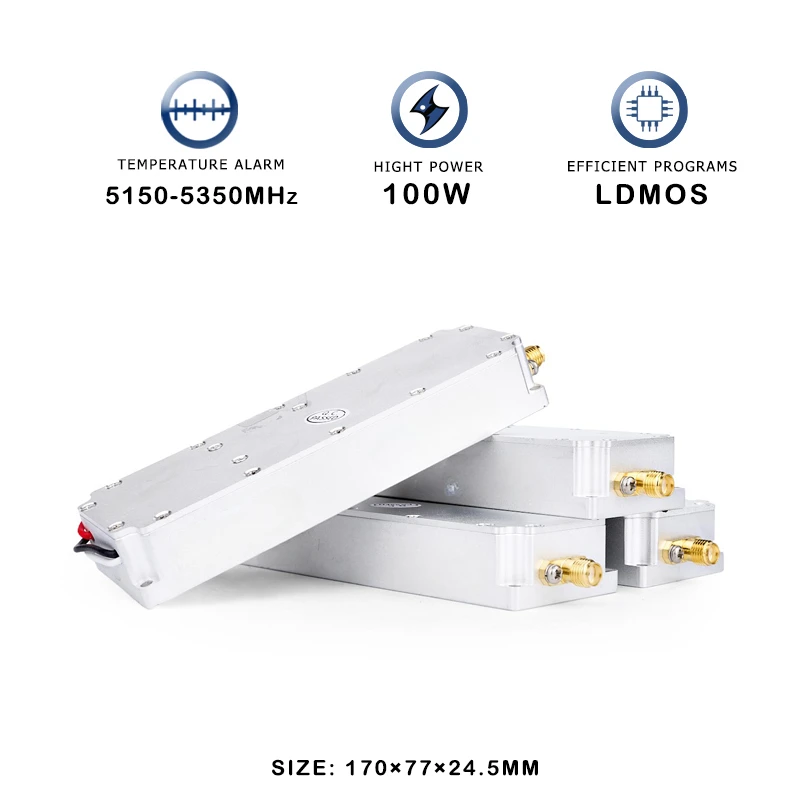 Anti Drone FPV RF Module Anti-drone Defense System, UAV System Bloqueando Dispositivo, PA Power Amplifier, C-UAS Solution, 100W, 5150-5350MHz