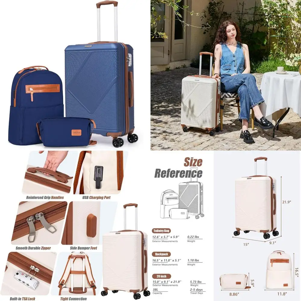 

Lightweight 3-Piece Luggage Set - 20 Inch Spinner Suitcases with TSA Lock, ABS Hardshell for Travel