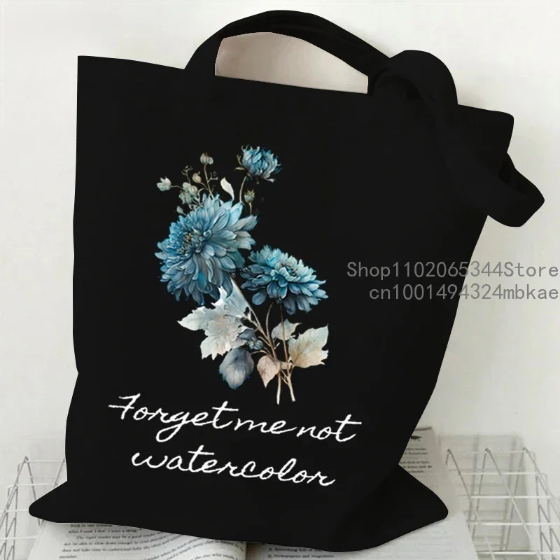 Flowers Are Like Life Canvas Tote Bag Women Shoulder Bag Vintage Wildflower “Forget Me Not” Fashion Aesthetics Shoulder Handbags