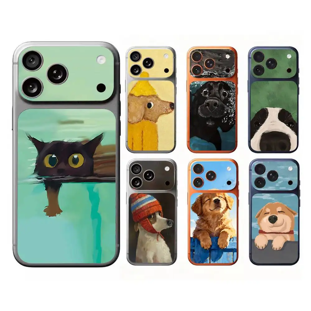 

Oil Painting Yellow Dog Black Cat Modern Style Back Decal Sticker Protective Wrap Skin For IPhone 17 Pro 17 Pro Max