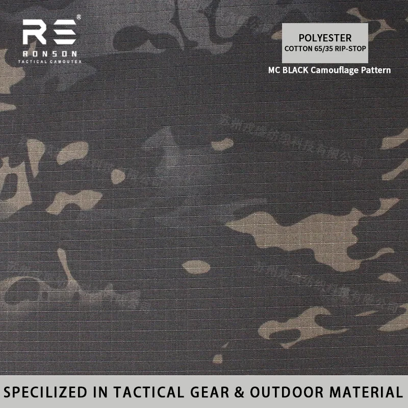 

Ronsontex MCBK black camouflage rip-top uniform fabric polyester cotton 6535 durable use for tactical gears waterproof 58" width