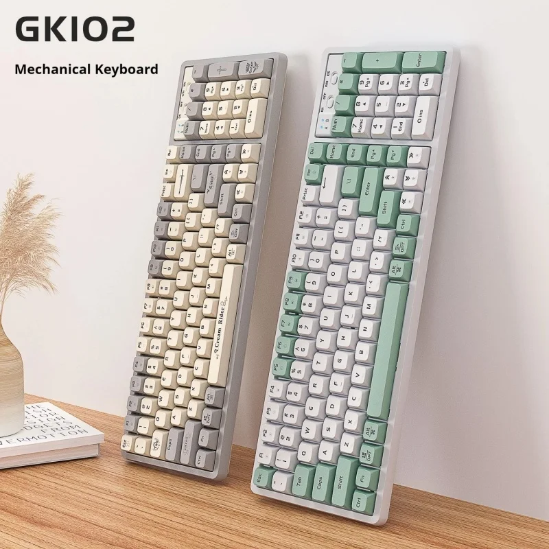 Gk102 Mechanical Keyboard Bluetooth Wireless Wired Three Modes Desktop Laptop Esports Game Home Comfortable Office Keyboard