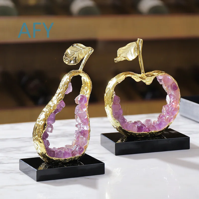 Purple Amethyst Apple Ornament for Luxury Home Decor for Desk Tabletop Office Study Wine Cabinet Decoration for Peace and