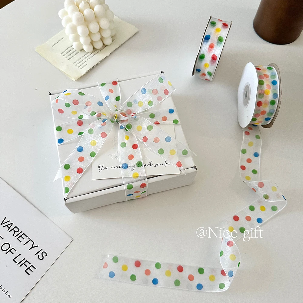 カラフルな水玉リボン、素敵なギフト包装リボン、スノーガーゼ、 - Cellophane Wrap Clear のレビューと価格