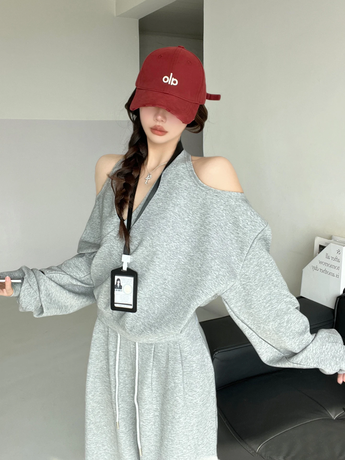 

Lu Sle Lazy Sweater Set Женский сексуальный комплект с полосками, повседневные широкие брюки, комплект из двух предметов, осенняя мода, высокая талия, V Ne