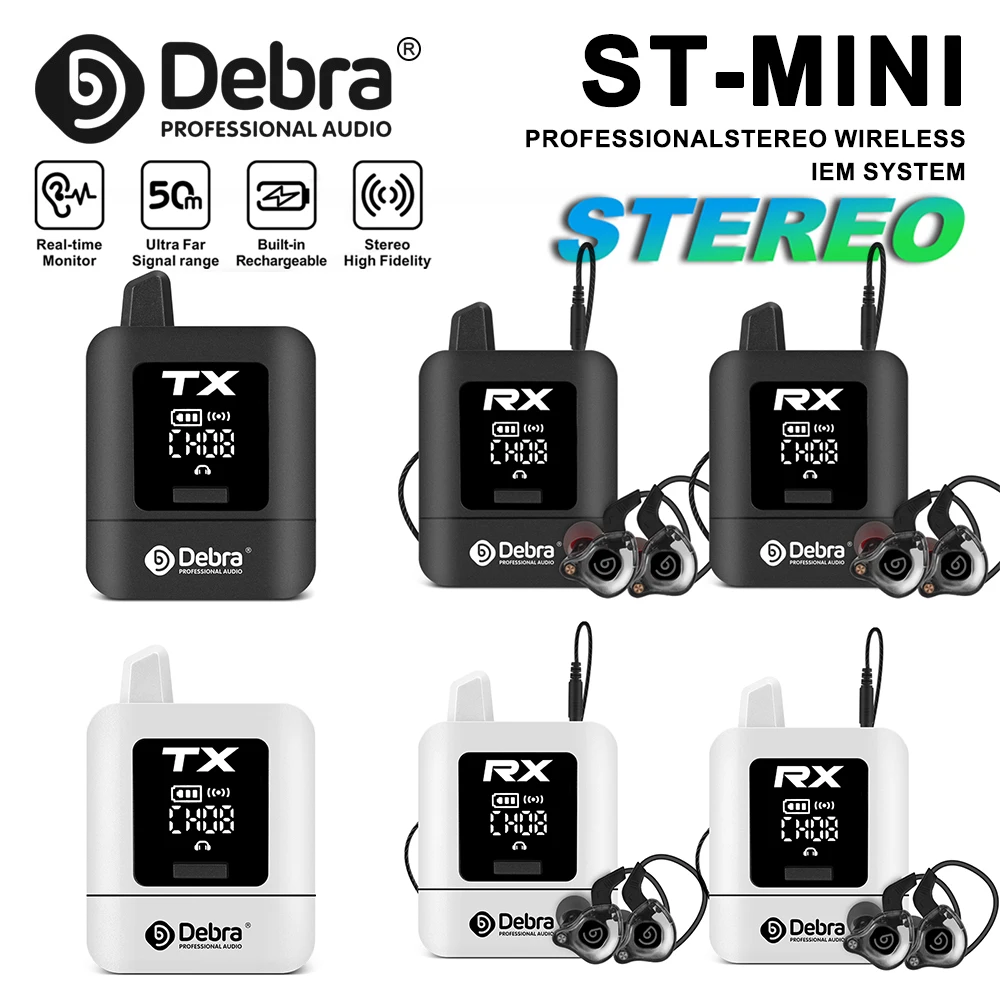 Debra New Stere Protable UHF IEM Wireless In-Ear Monitor System Audio Rechargeable for Music Audio Monitoring Live Broadcast