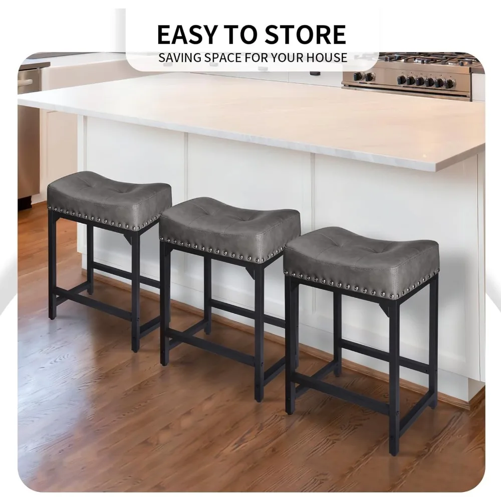 Counter Height Bar Stools Set of 4, 24 Inch Counter Height Stools Saddle Barstools Stools