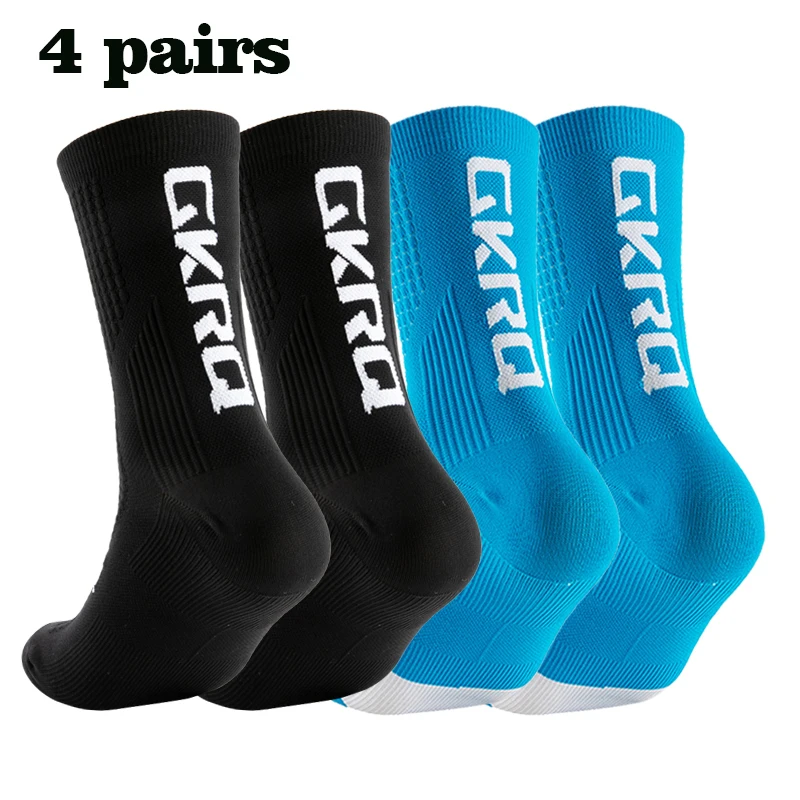 GKRQ 4 Paar 2023 neue Fahrradsocken Fahrrad Krankenschwester Kompression Rennrad Laufen MTB Kniehoch Weiß Sport Lustige Marke Schwarz