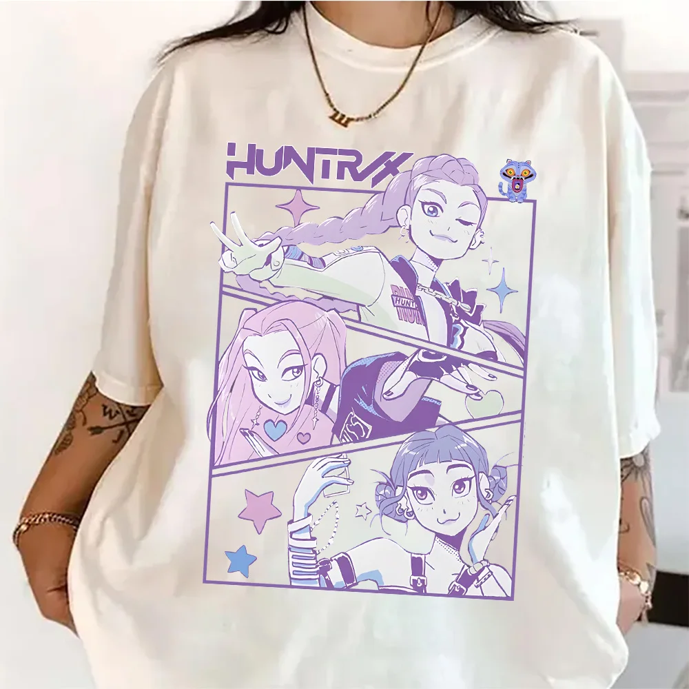KPop شيطان الصيادين طباعة الجرافيك القطن التي شيرت الصيف Y2K النساء الرجال الملابس الساخن أنيمي الجمالية قصيرة الأكمام مريحة تي شيرت