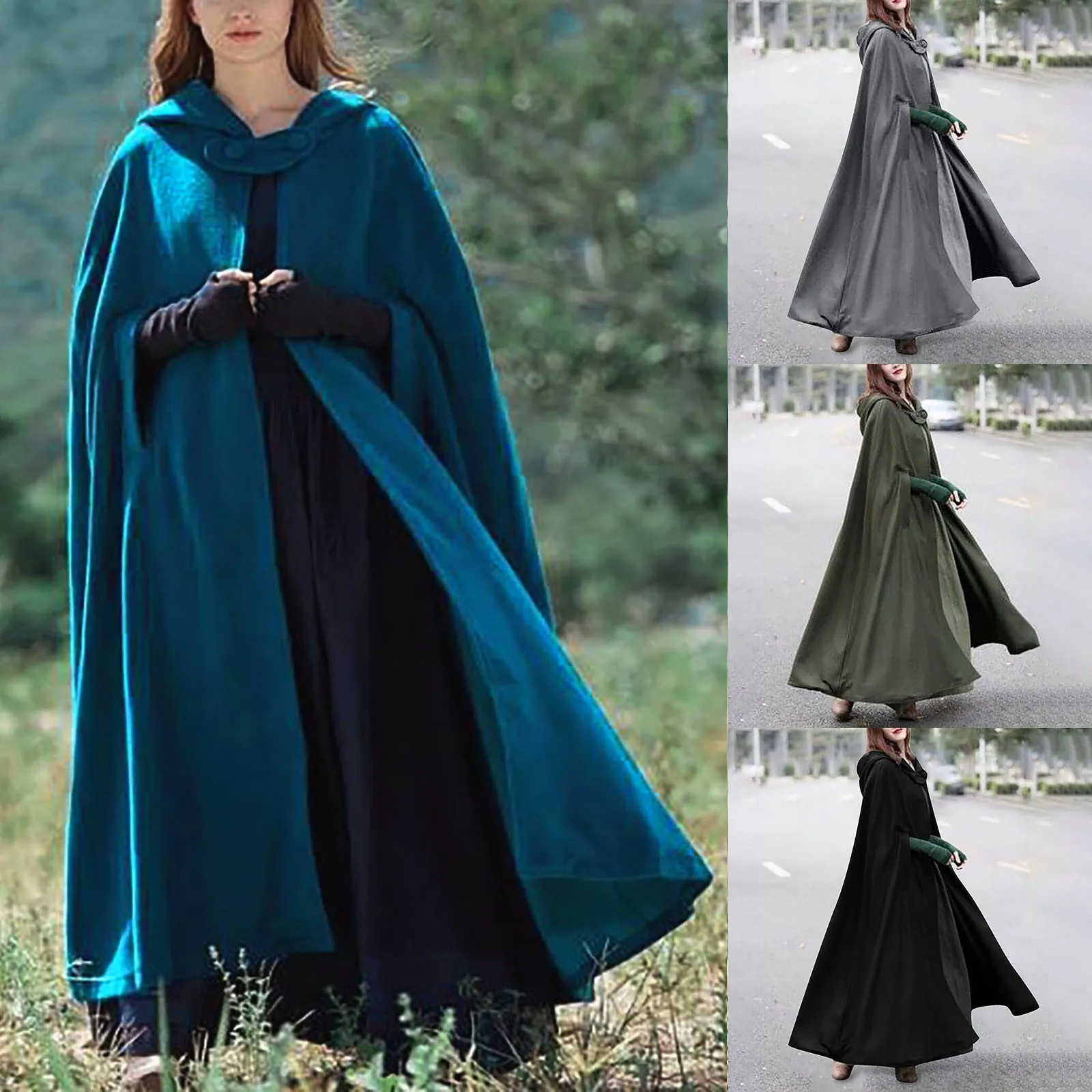 Winter Cloak Hooded Trench Coat Women Gothic Cape Women Trench Coat Open Front Cardigan Jacket Coat Cape Cloak Poncho Plus