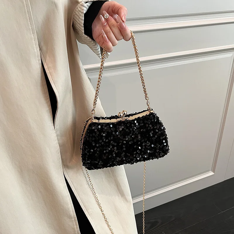 Fashion Luxury Sequin Small Clutches For Women 2024 Spring New Designer Evening Bags Purse Prom Party Chain Shoulder Bag Handbag