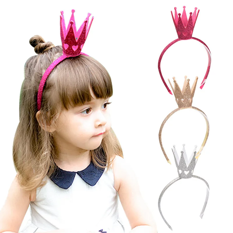 

Three dimensional crown headband hollow out love festival headband sparkling pink Glitter children's headband