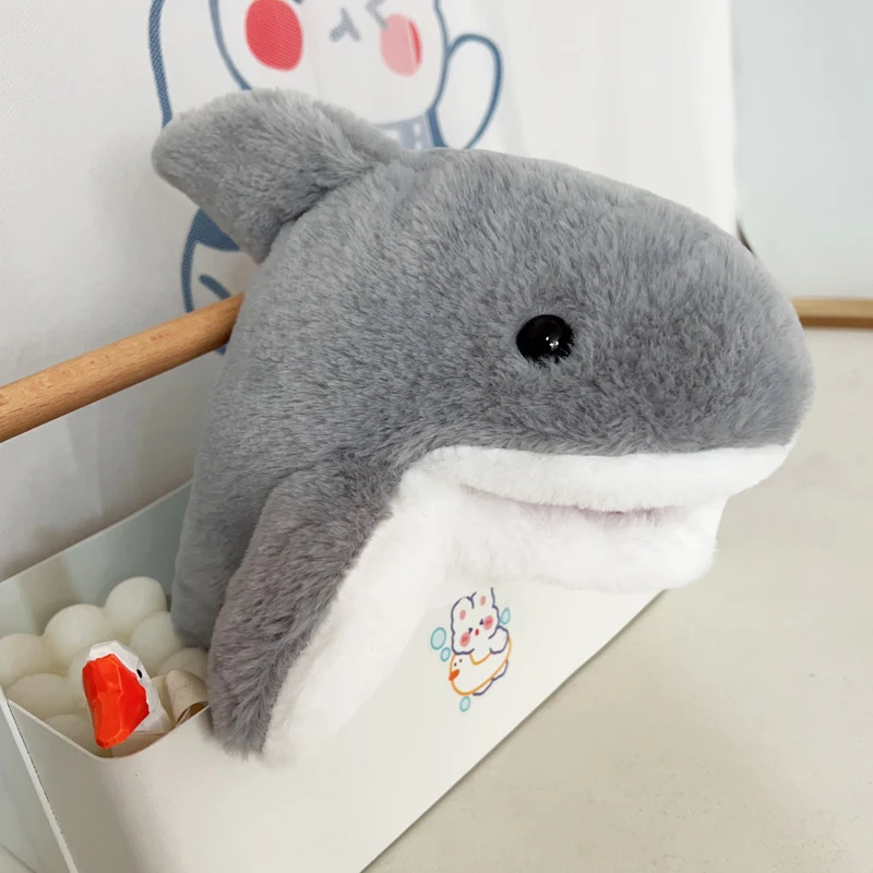 16cm Soft Cute Shark Hand Puppet Plush Toy Artificial Shark Plush Toy Interactive Stuffed Animal Gift for Boys Girls Room Decor