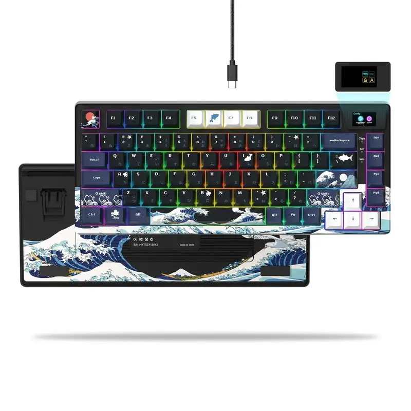 Board Mounted Womier Sk80 Mechanical Keyboard, 81 Key Player Keyboard, 75% Hot Swappable Rgb Gaming Keyboard, Pc Smart Screen