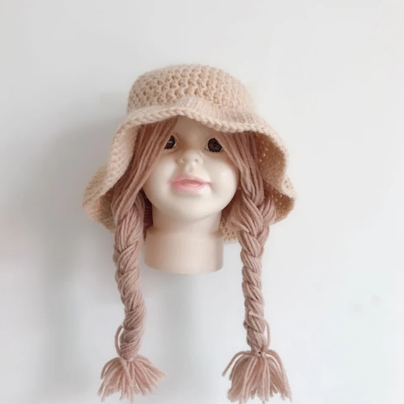 Kids Girls Winter Wig Big Braid Hat Knitted Cap for Toddler Little Girls