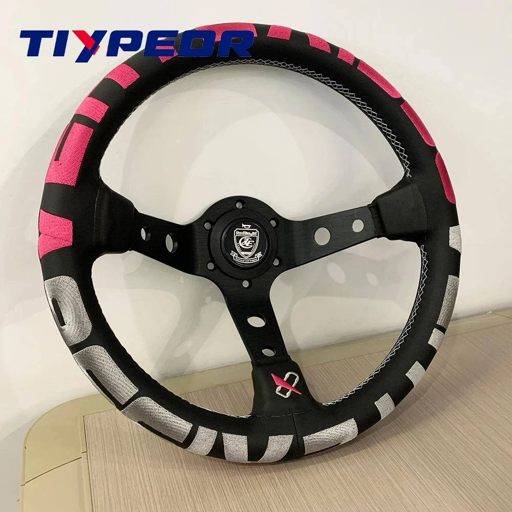 TIYPEOR Latest Version VERTEX Microfiber Leather Car Steering Wheel Deep Dish Drift Steering Wheel 330mm Diameter Volante JDM