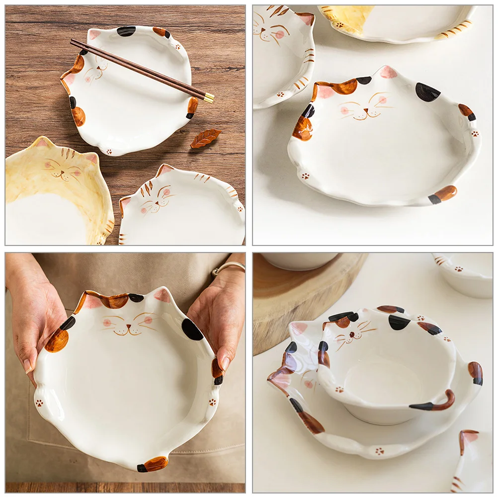 

Керамическая тарелка в форме кошки, изысканный дизайн для закусок, десерта, салата, закусок, сервировки фруктов, тарелки для закусок в форме кошки