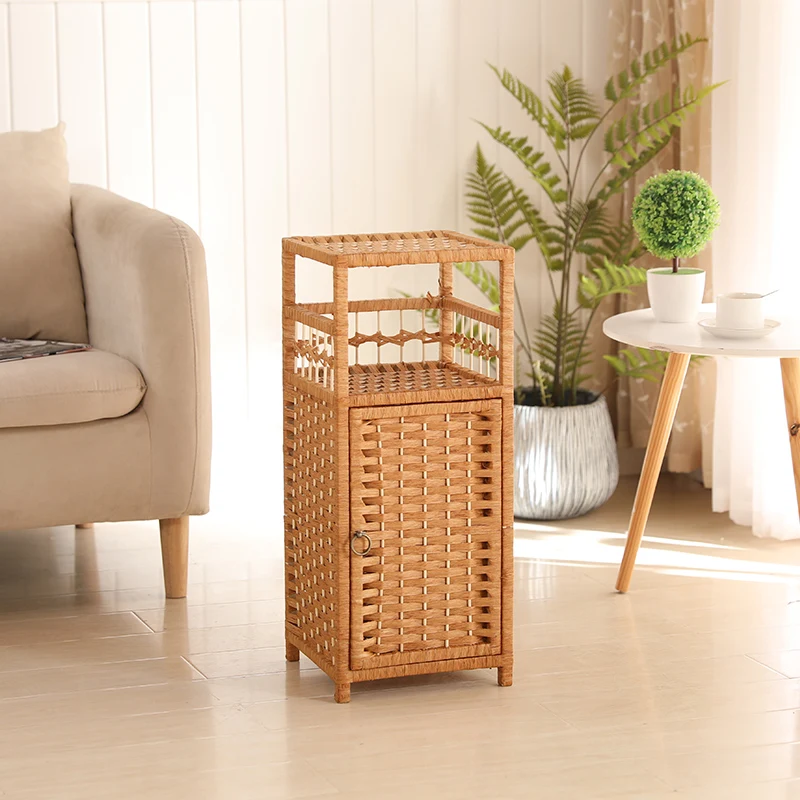 Rattan Bedside Cabinet - Corner Shelf for Sofa, Modern Storage Side Table, Space-Saving Furniture for Living Room & Bedroom