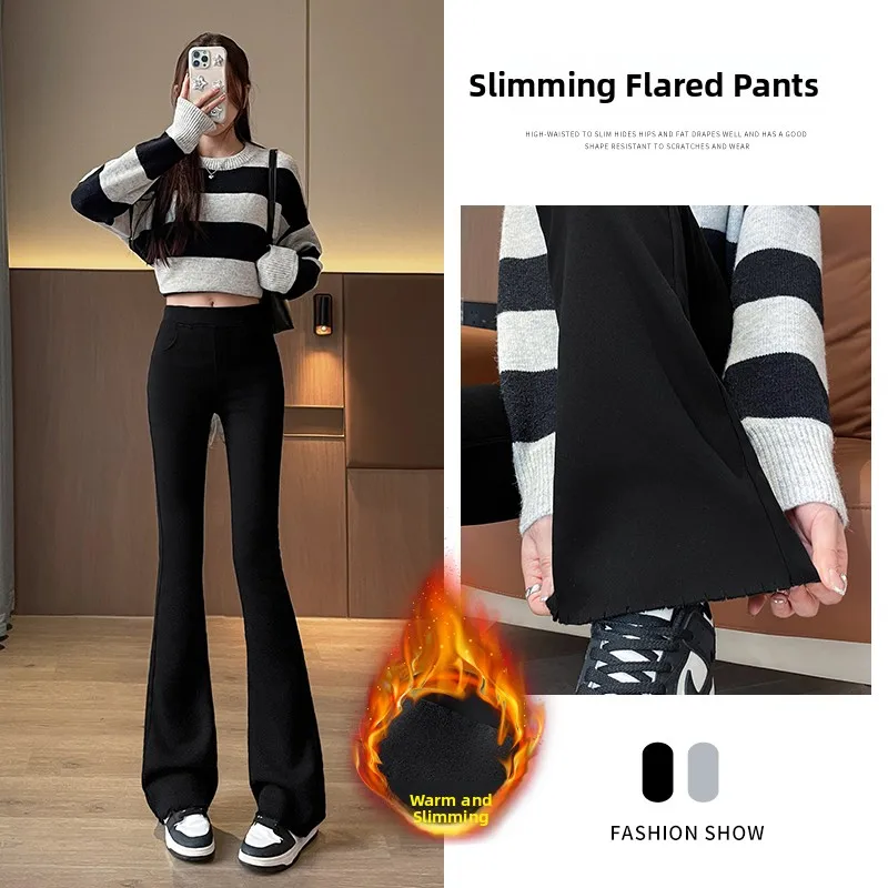 

Fleece Lined Dad Jeans Women's Premium Denim Pants Long Trousers Elastic Waist Casual Style Thickened Fabric Butt Lifting