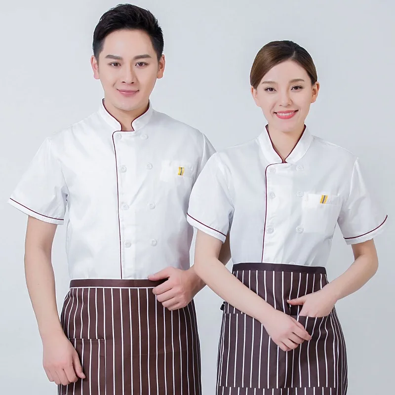 

Летний поварской костюм для отелей и ресторанов, унисекс, с коротким рукавом, для столовой и кухни, дышащий, удобный, униформа для кейтеринга