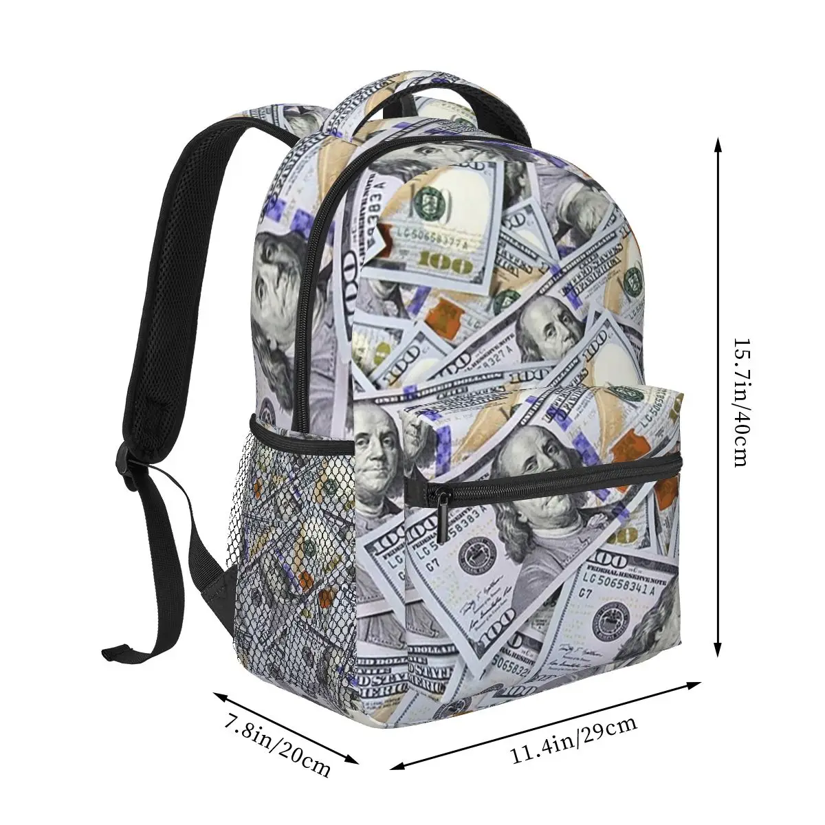 One Hundred Dollar Bills Backpacks Boys Girls Bookbag Children School Bags Cartoon Kids Rucksack Shoulder Bag Large Capacity