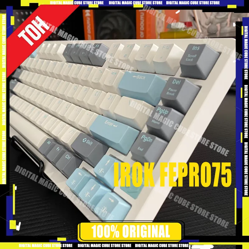 Teclado mecânico para jogos IROK Fepro75 sem fio, 3 modos, chave completa, troca quente, estrutura silenciadora de três camadas, teclado RGB, presentes